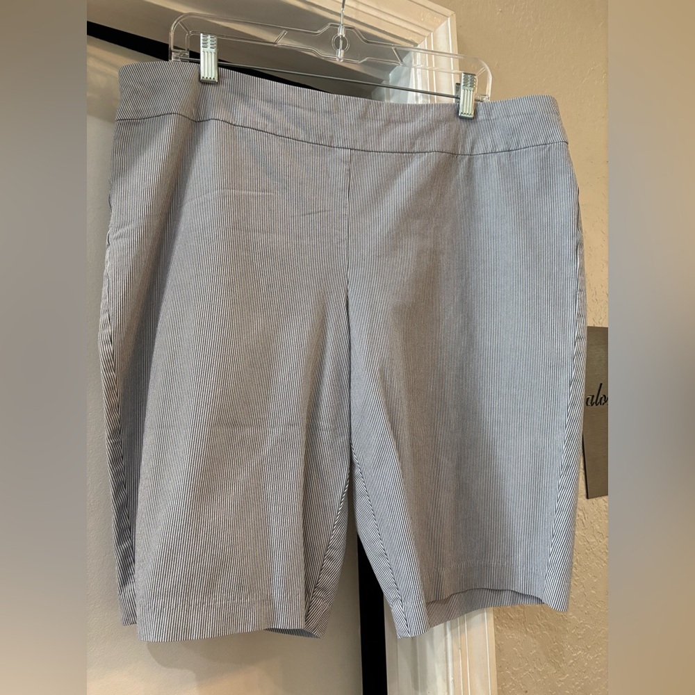 Chico's Light Blue Pinstripe Bermuda Shorts